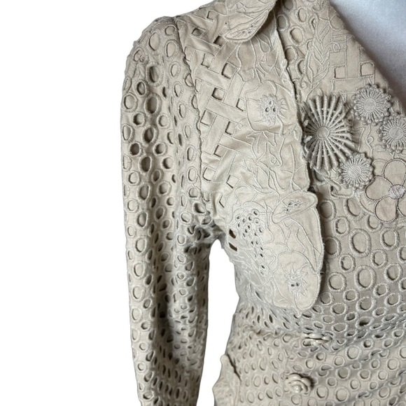 Bryan Lars Lace Embroidered Paris Trench Coat Floral Buttons Eyelet overlay Sz 2 - Picture 7 of 15